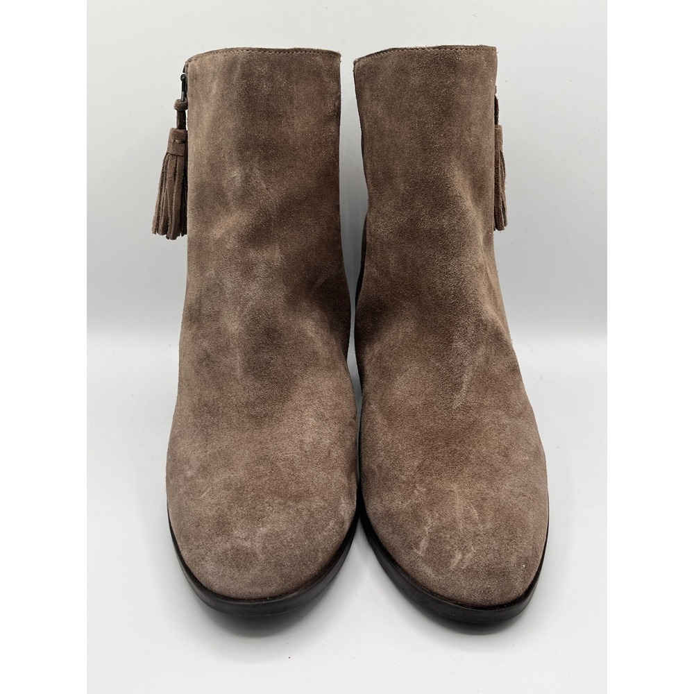 Born‎ Women Sz 11M Taupe Brown Suede Tassel Ankle Boots Block Heel F78517 CBME18